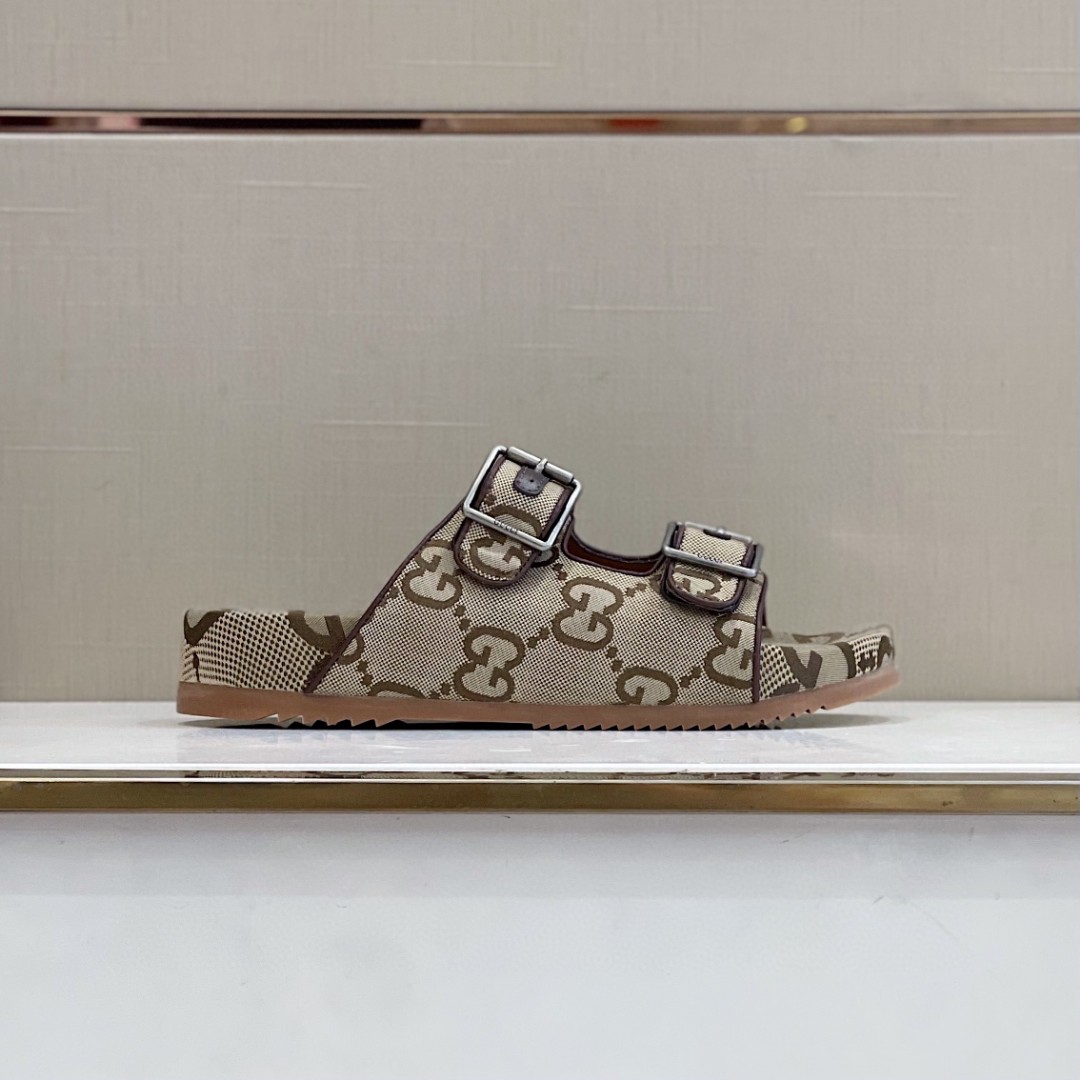 Gvc*1 Men’s Maxi GG Slide Sandal With Straps Beige And Ebony For Men 658020 2HK60