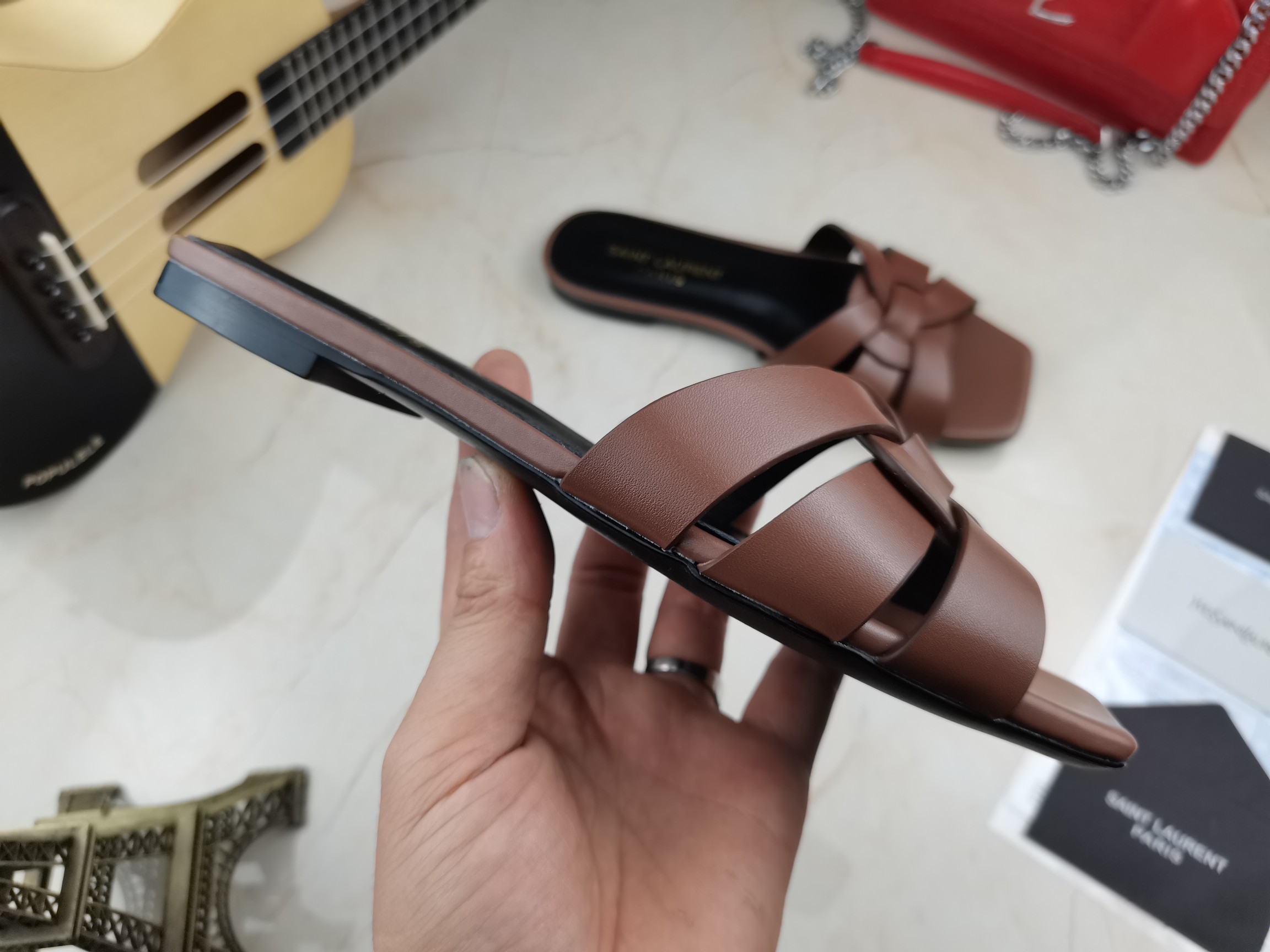 Sa1nt Lau*nt Women’s Tribute Flat Mules Brown For Women Y51