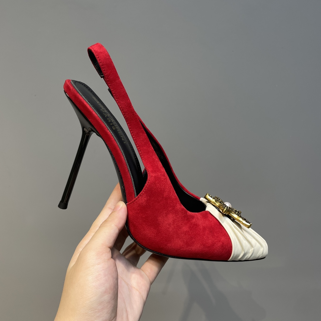 Sa1nt Lau*nt Women’s Silk Slingback Pumps Red For Women Y51