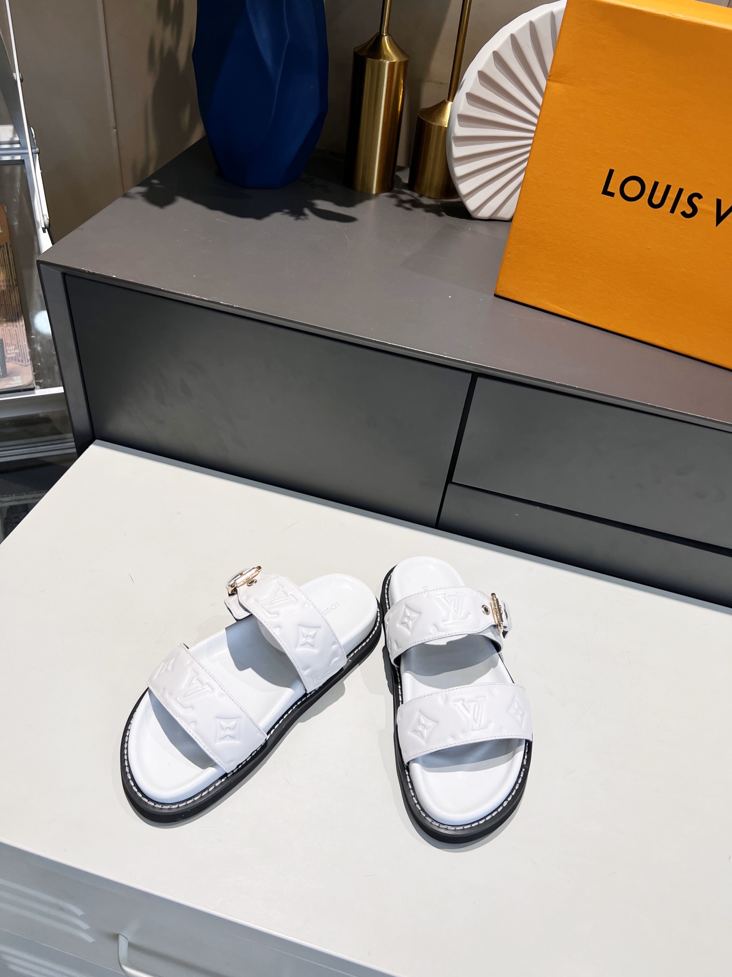 L0vis Vvtt0n Women’s Bom Dia Flat Mule White For Women LV