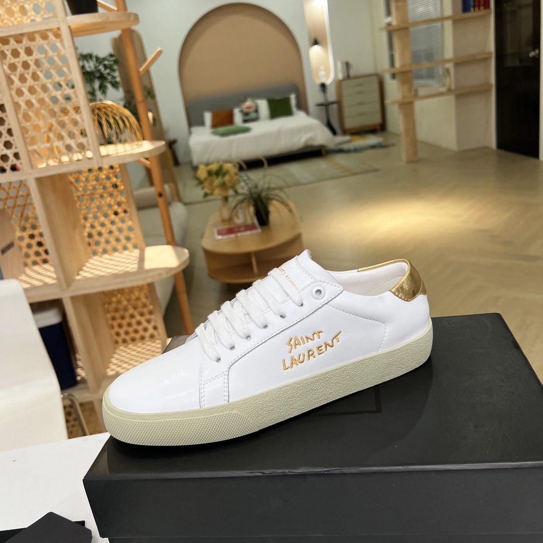 Sa1nt Lau*nt Women’s Court Classic Sl/06 Embroidered Sneakers Yellow For Women Y51