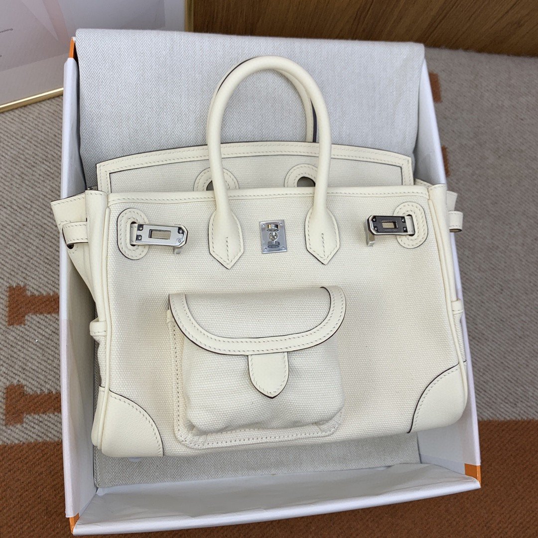 H**me5 Birkin Cargo 25 White, Silver Toned Hardware Bag For Women, Women’s Handbags, Shoulder Bags 9.8in/25cm