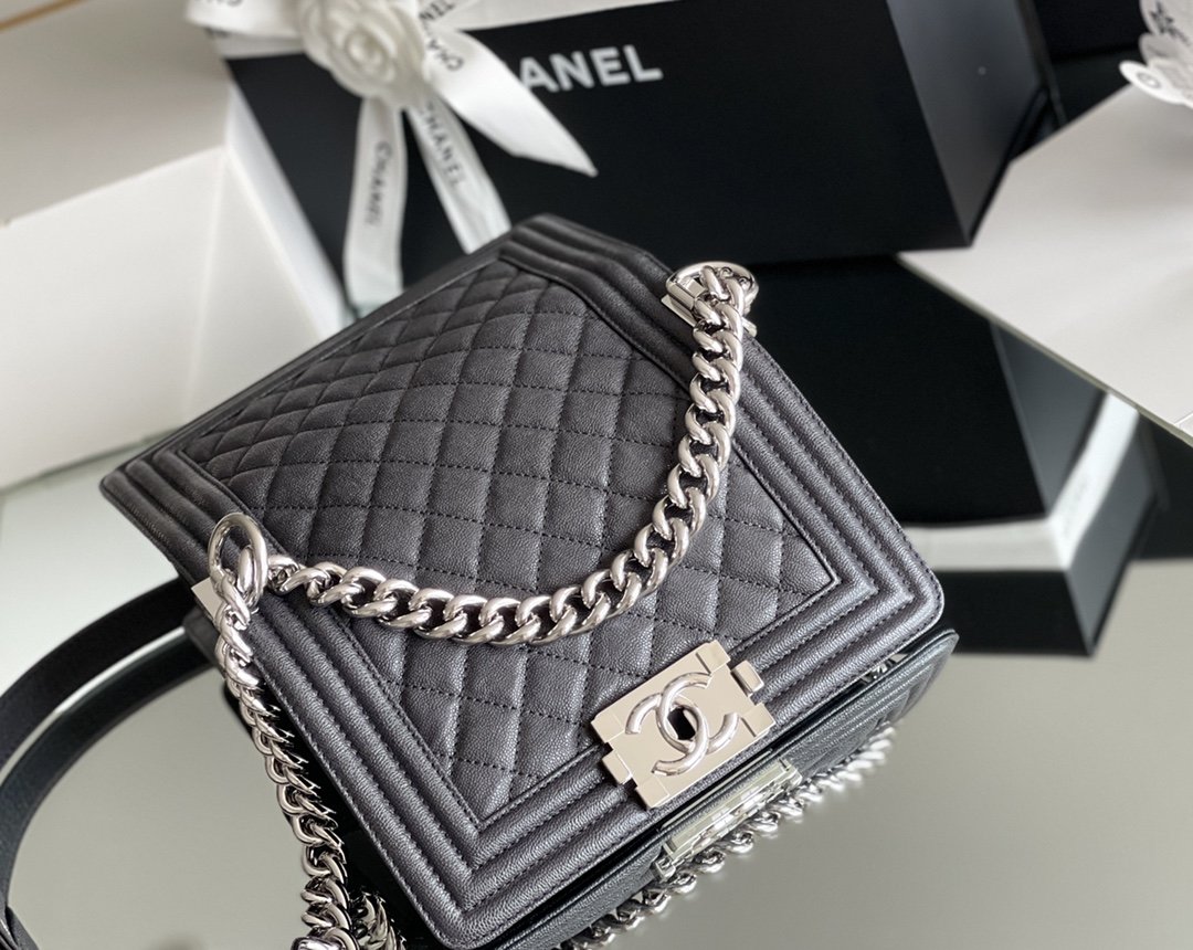Ch**el Boy Mini Bag Black For Women 20cm/7.9 in