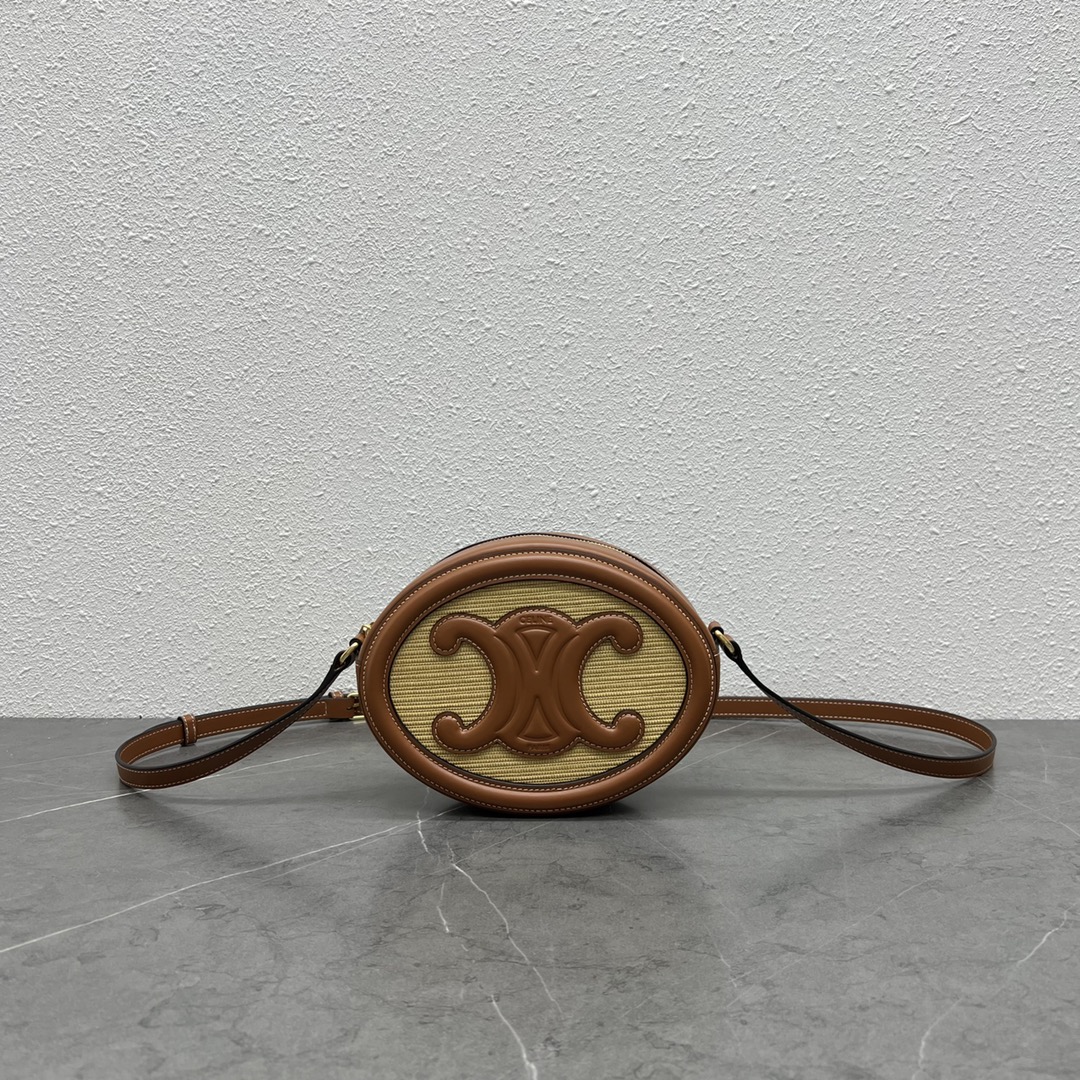 Ce1i*e Oval Bag Cuir Triomphe In Textile Natural / Tan For Women 8in/20cm 198602DU8.02NT