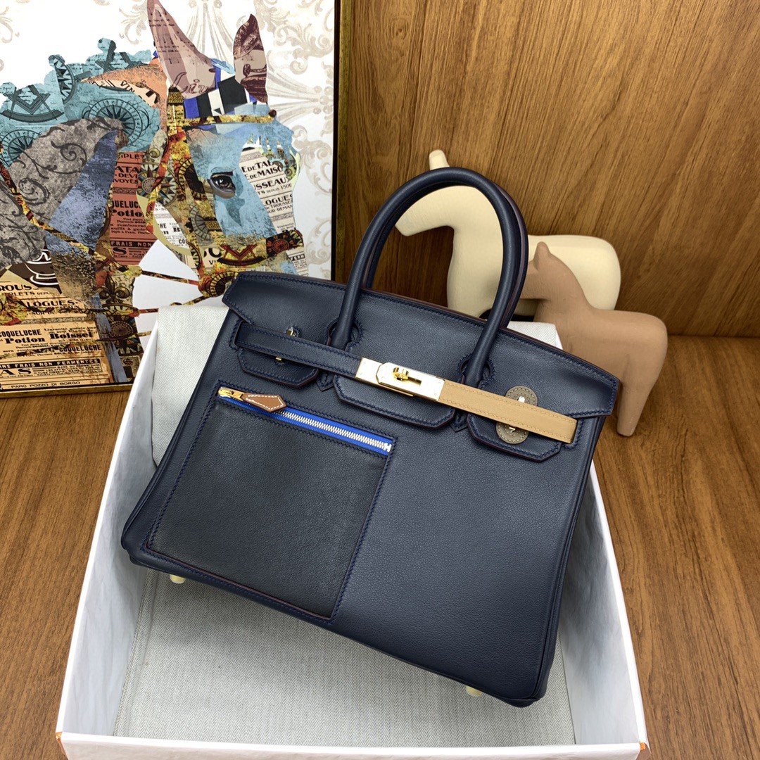 H**me5 Birkin Colormatic Bag 30 Navy Blue, Gold Toned Hardware Bag For Women, Women’s Handbags, Shoulder Bags 11.8in/30cm