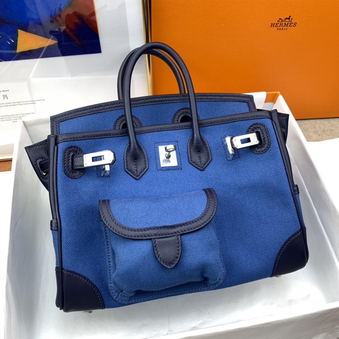 H**me5 Birkin Cargo 25 Blue, Silver Toned Hardware Bag For Women, Women’s Handbags, Shoulder Bags 9.8in/25cm