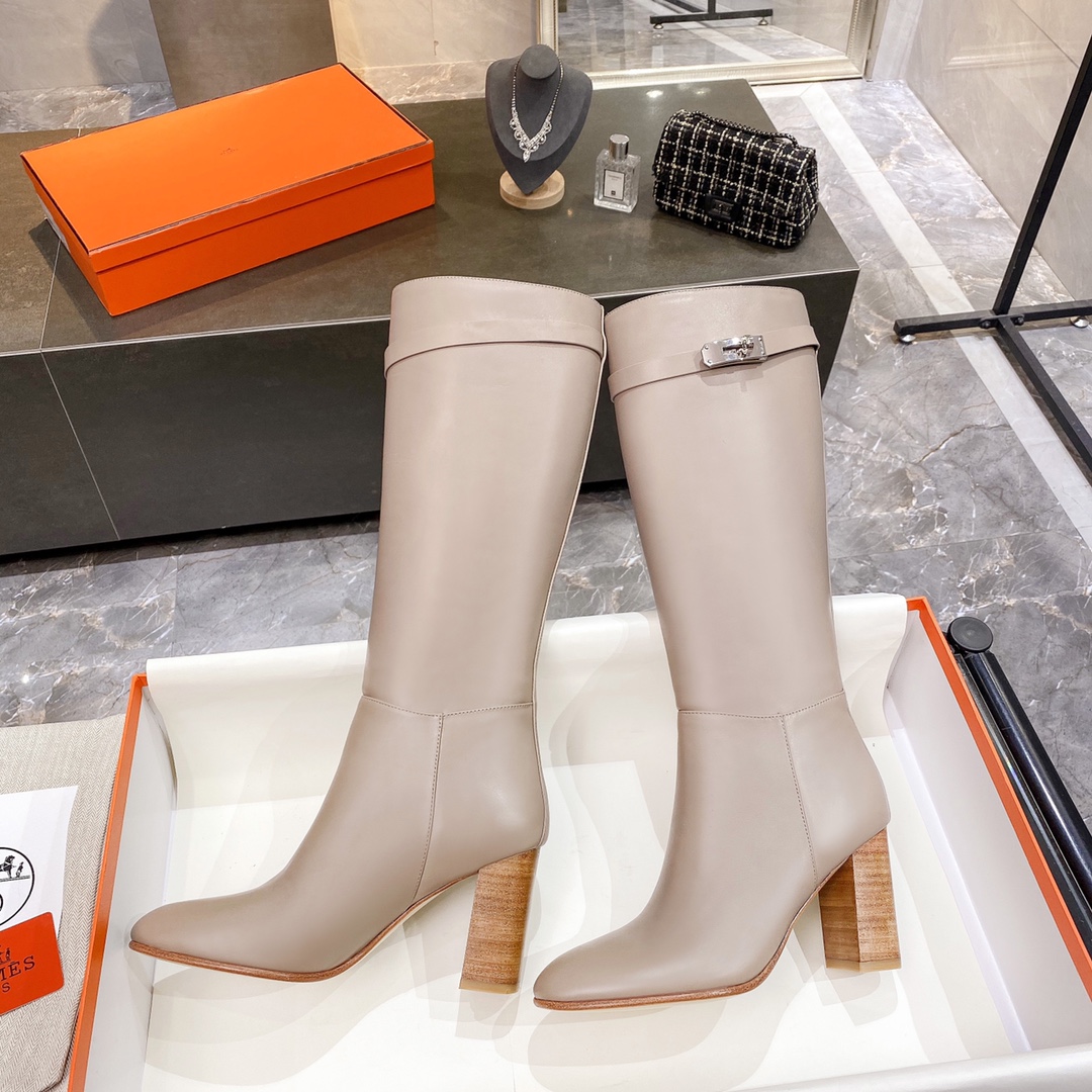 H**me5 High Heel Boots Beige For Women 3.54in/9cm