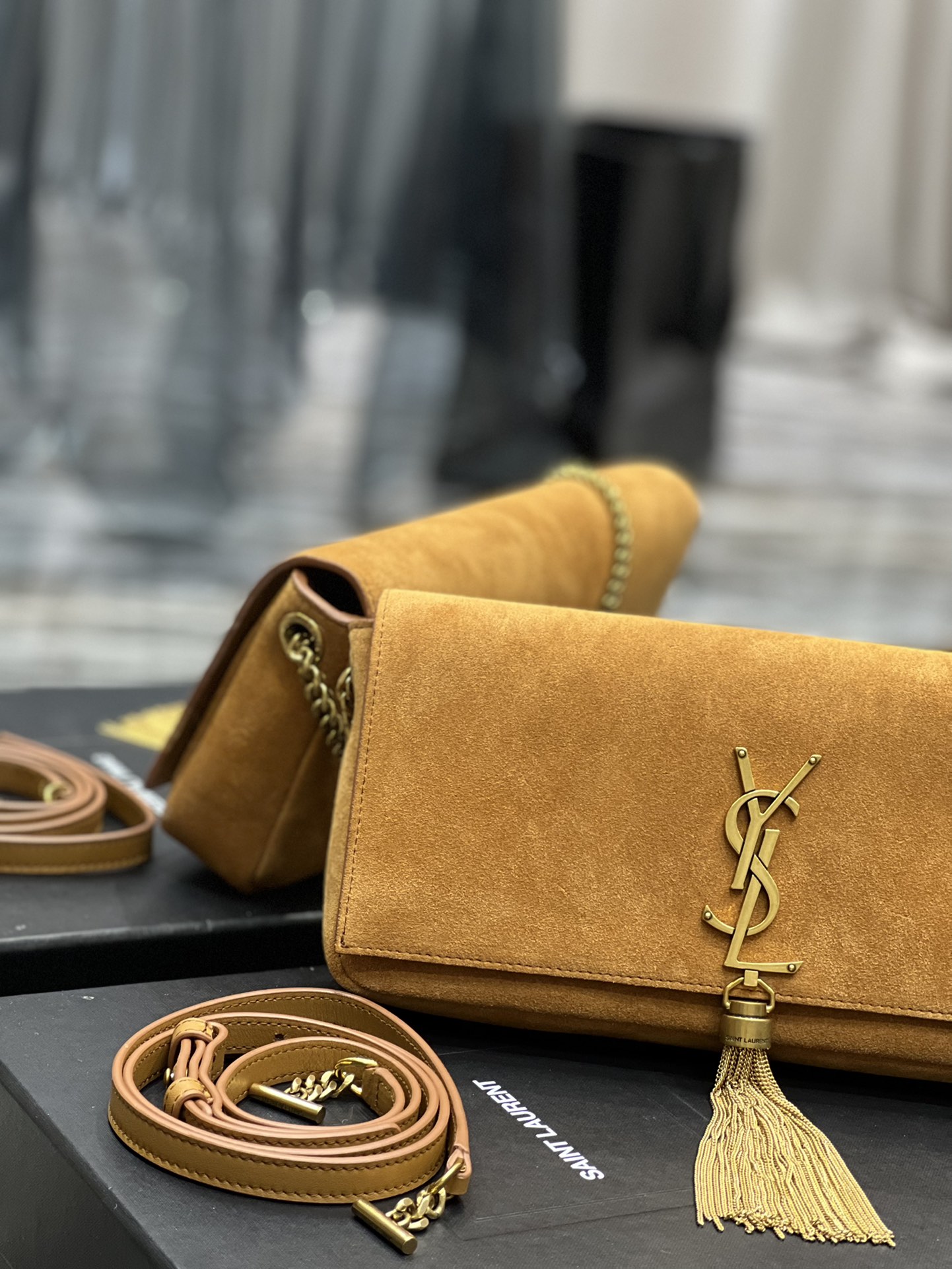 Sa1nt Lau*nt Kate 99 Chain Bag With Tassel Brown For Women, Women’s Bags 10.2in/26cm Y51