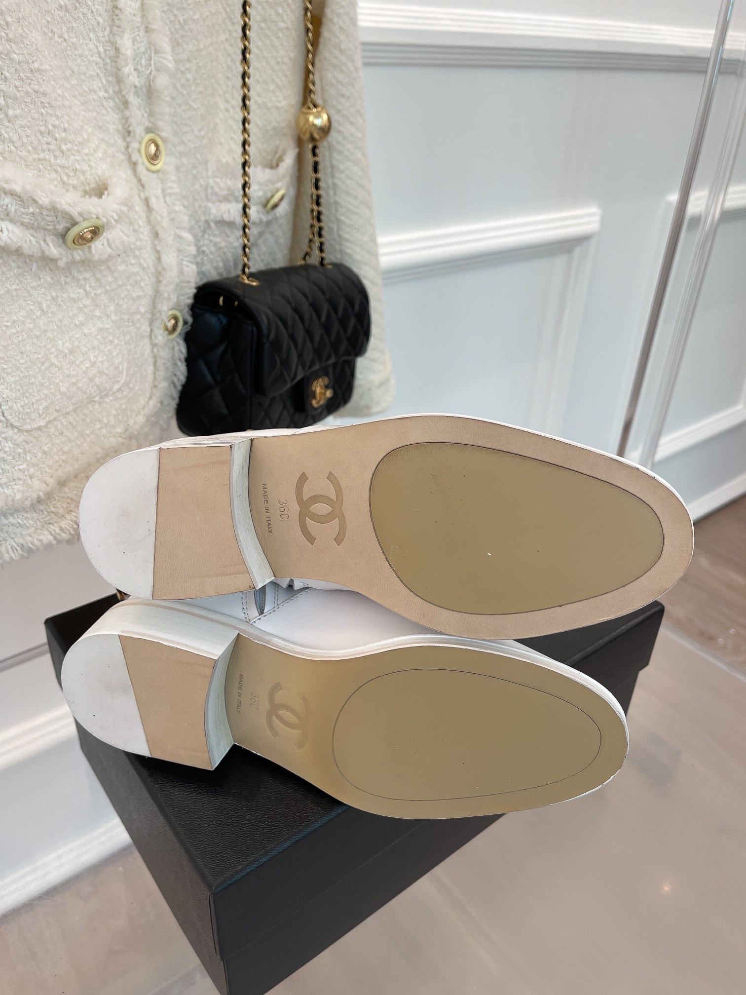 Ch**el Women’s Ankle Boots With Chain White For Women 1.5in/4cm