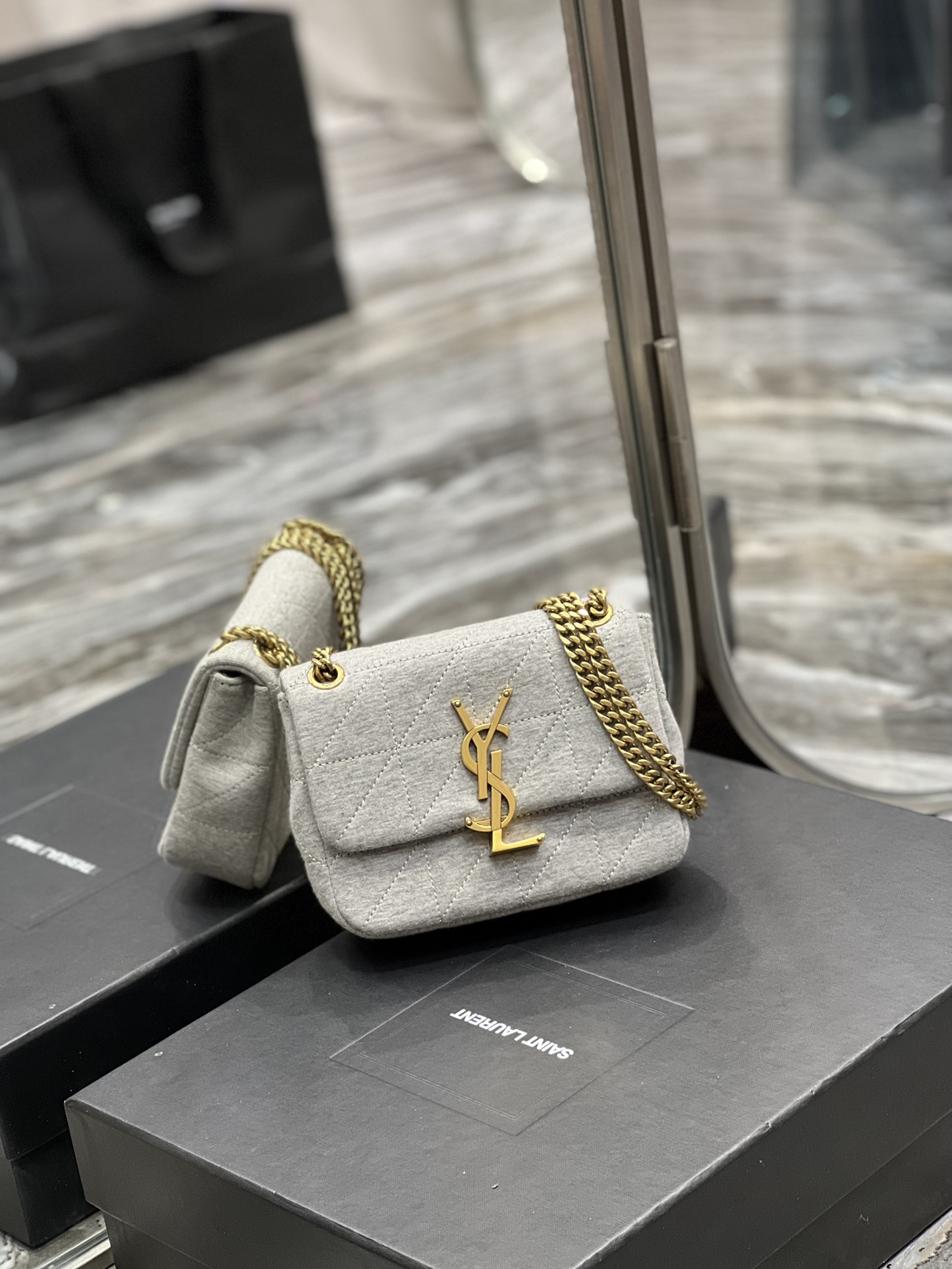 Sa1nt Lau*nt Jamie Mini Chain Bag Grey For Women, Women’s Bags 6.9in/17.5cm Y51 6981622F9271407